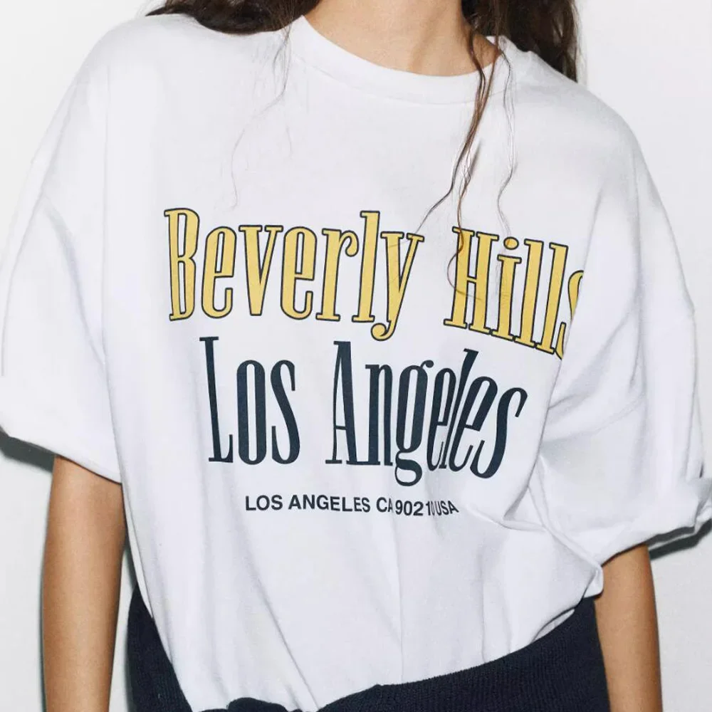 

Los Angeles Letters Printing Women Tops American Vintage Style Loose Cotton T Shirts Short Sleeve Ins Fashion Cool Tees
