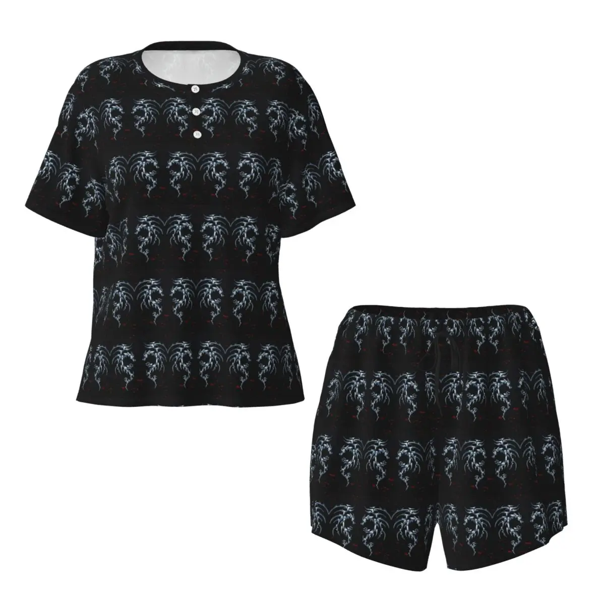 

Spanish Lola Indigo Round Neck Short Sleeve Nightgowns for Sleeping Sleepshirts Women Loose Pajama Set Short Pants