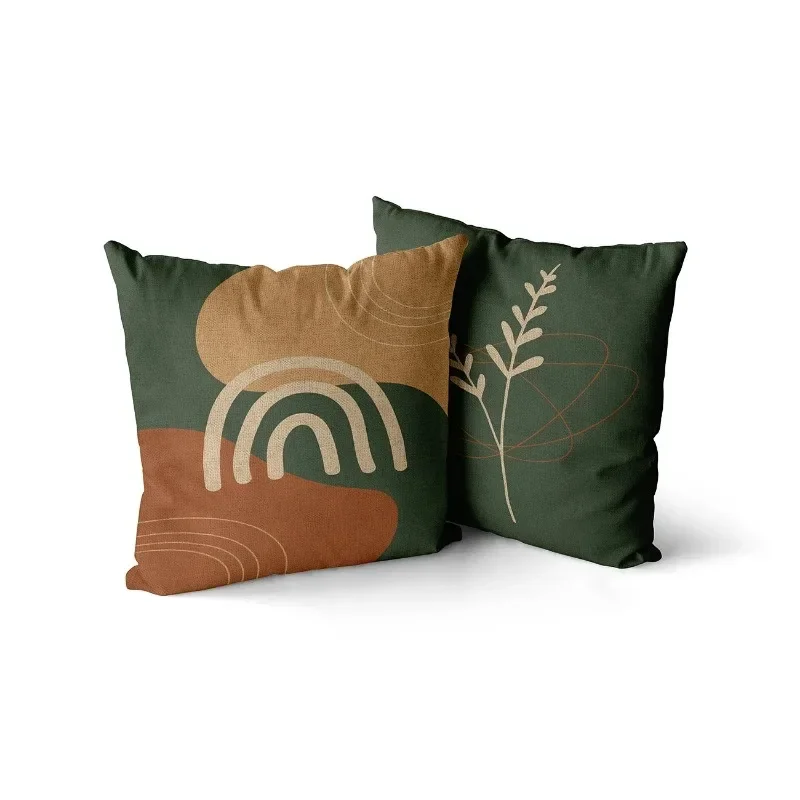 Home Decor Plant Vase Print Green Pillow Case Decorative Linen Cushion Cover for Sofa Farmhouse 45X45CM Fundas De Cojin