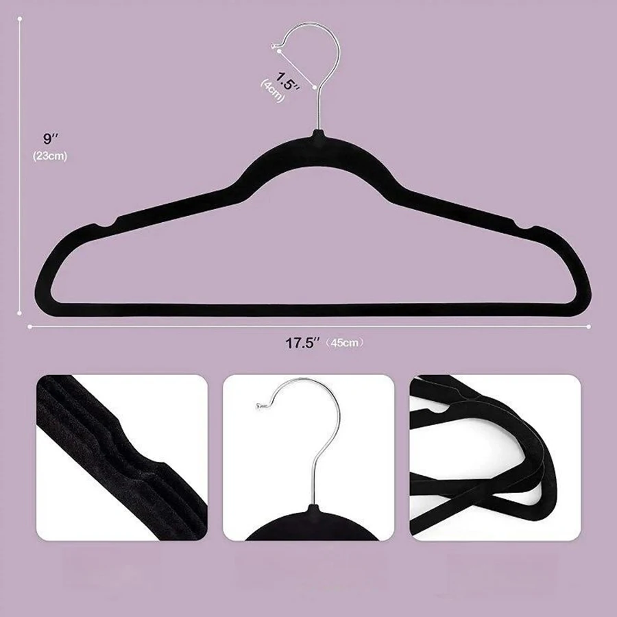 Non-Slip Suit Hanger, Velvet Prevents Movement and Slippage, Slim and Durable, Maximizes Wardrobe Space, Black/Gray - Pack of 20