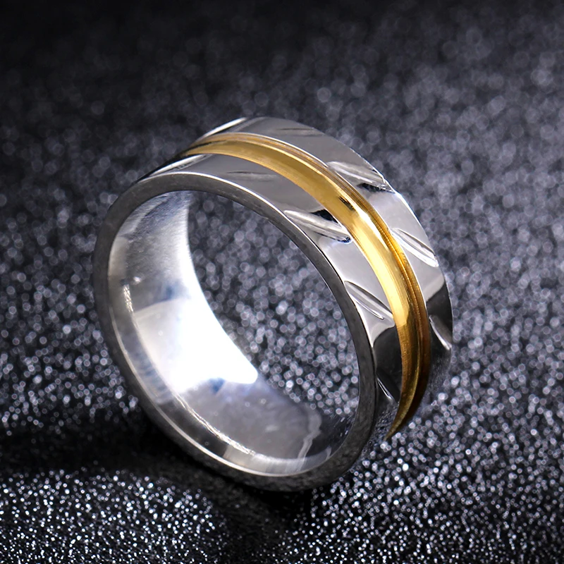 8MM Never Fade Gold Plated 316l Stainless Steel Ring Titanium Ring for Men