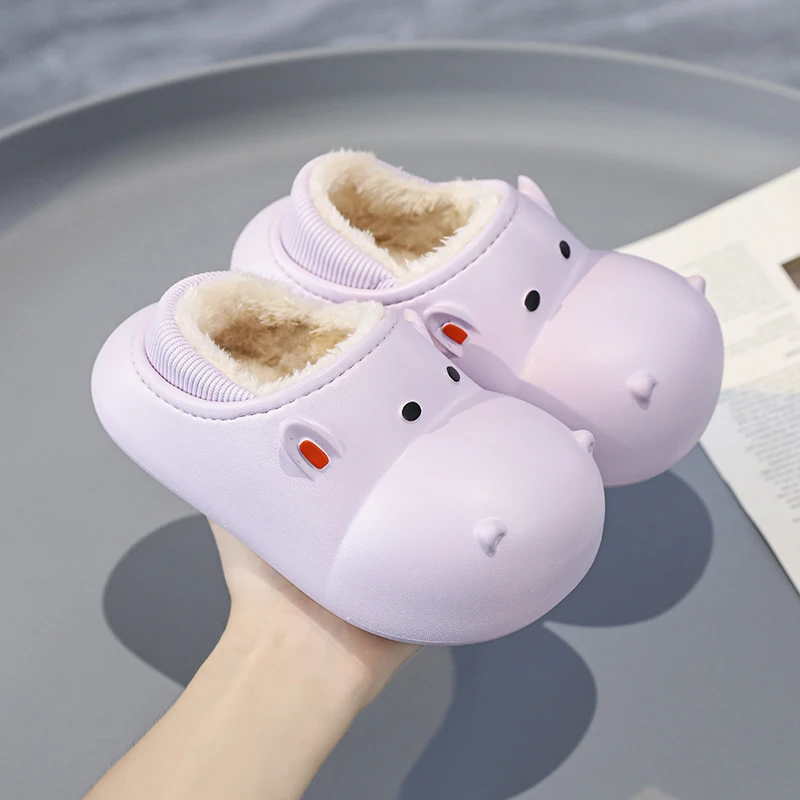 Children Indoor Slippers Winter Warm Shoes Kids Mum Dad Home Floor Slipper Cartoon Style Anti-slip Boys Girls Cotton Footwear