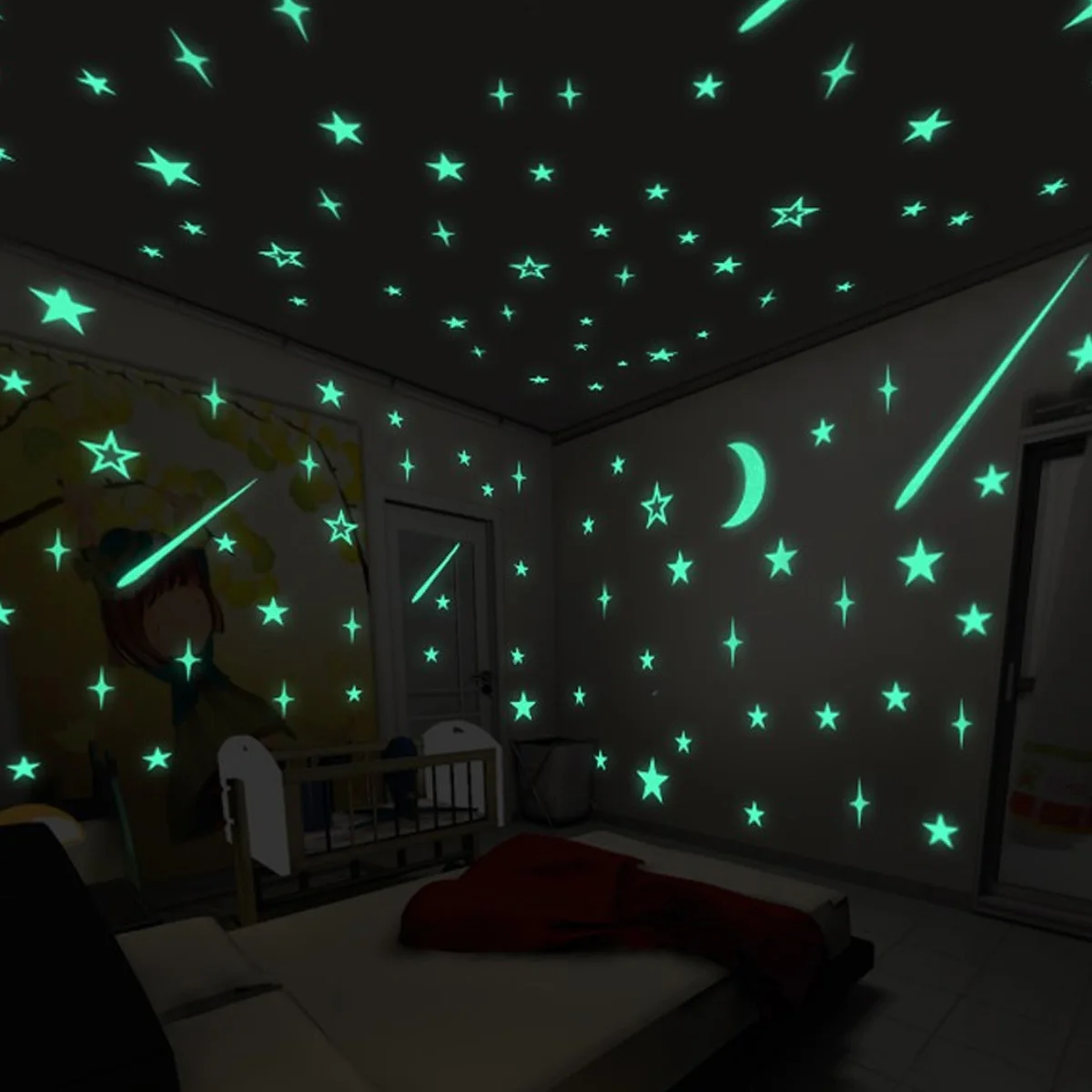 

100Pcs Luminous Star Stickers Small Fluorescent Stars Wall Sticker Bedroom Living Room Christmas Birthday Romantic Decorations
