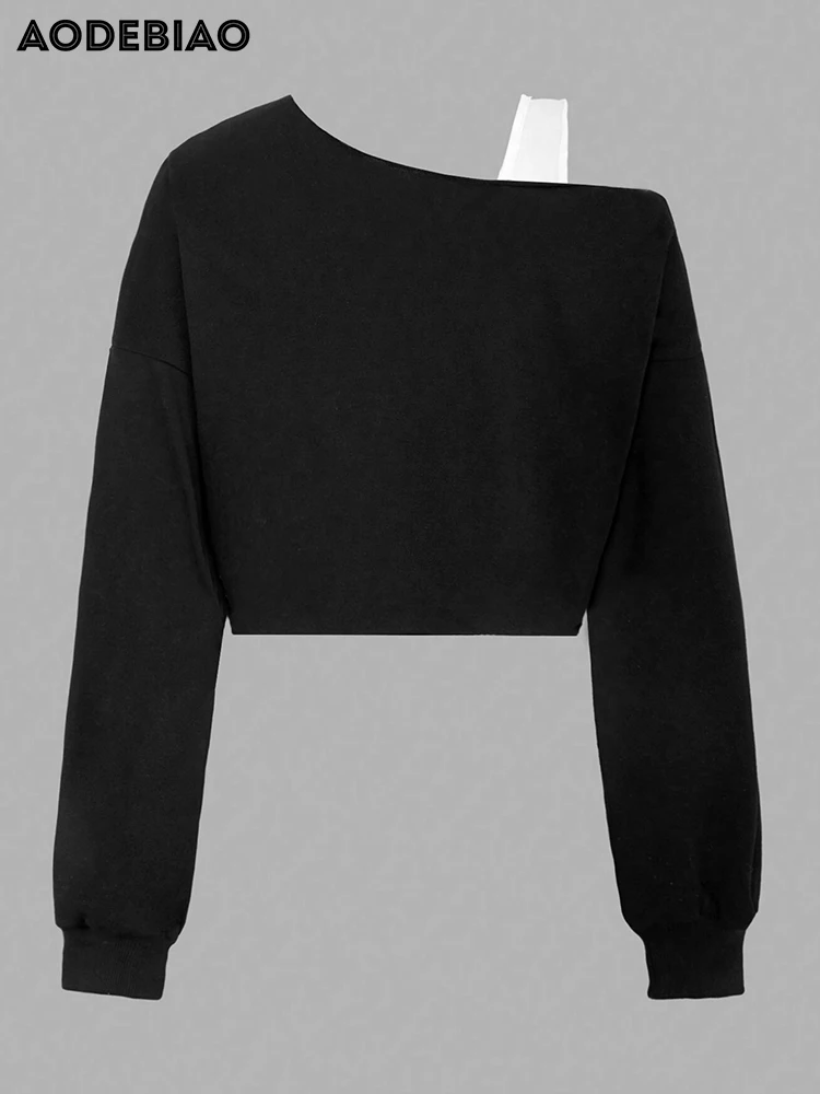 AODEBIAO Women Hoodie Autumn Winter Long Sleeves Fashion Solid Top Sexy Off-shoulder Casual Streetwear New Black Hoodie Women