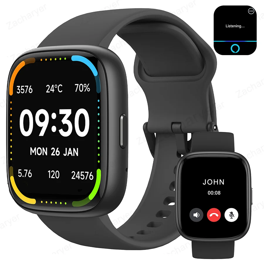 Smart watch, Alexa voice, multi-sport mode, message reminder viewing, suitable for men and women, custom wallpaper