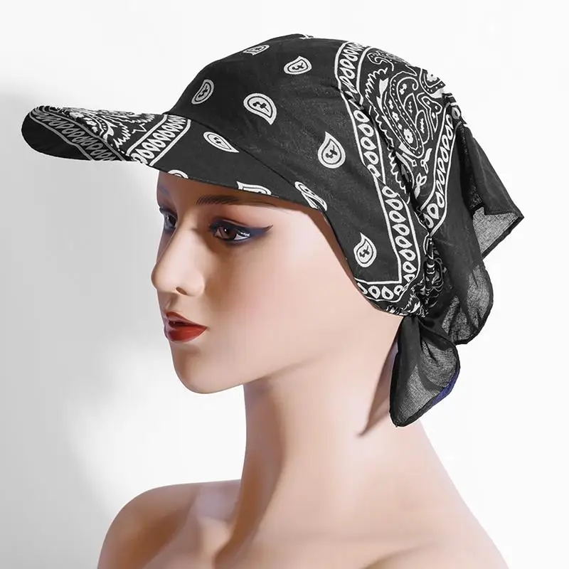 Lightweight Pre-Tied Turban Head Scarf Wide Brim UV Protection Sun Visor Cap for Hiking Camping Outdoor Activities