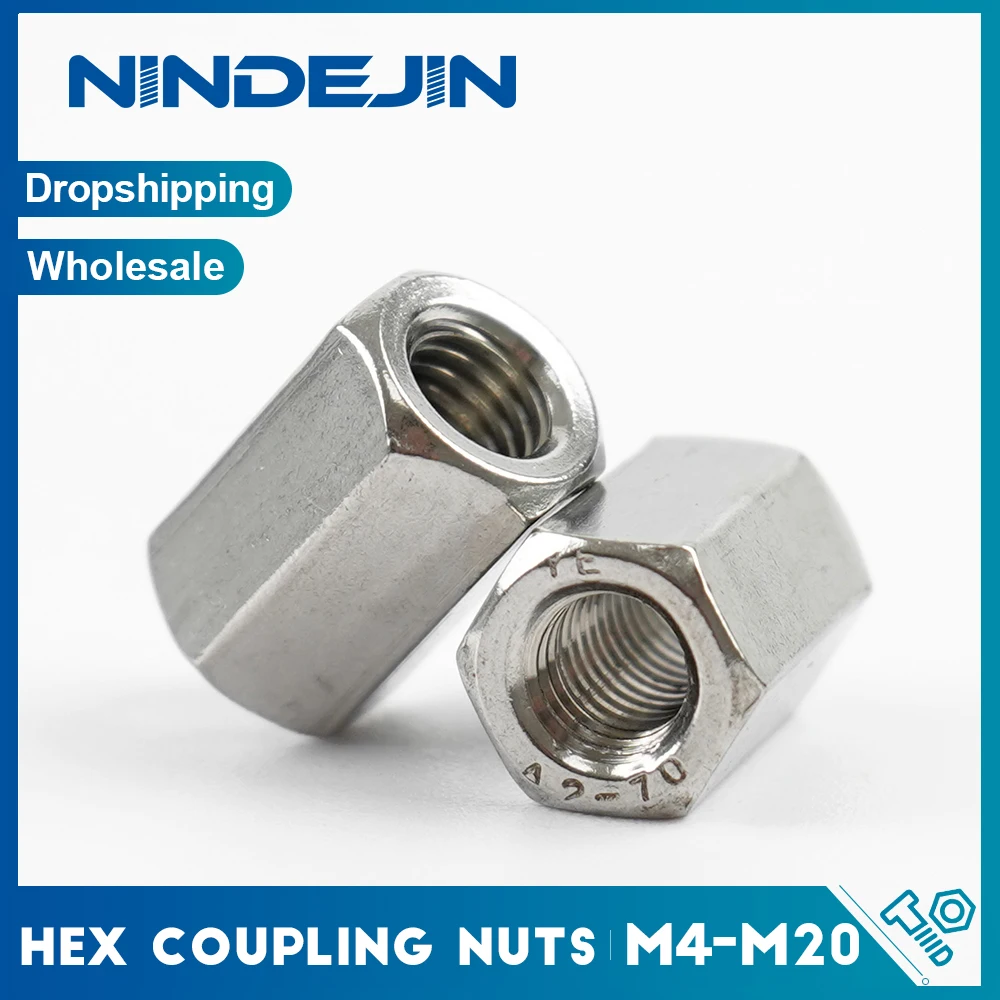 Écrou de raccordement hexagonal long M3 M4 M5 M6 M8 M10 M12 en acier inoxydable 304, connecteur de tige de support fileté pour boulons, goujons et vis