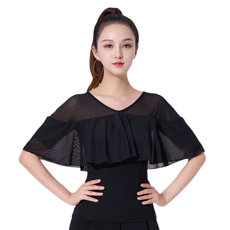 Modern Dance Top Women National Standard Dance Ruffled Sleeves Latin Dance Costume Top Competition Performance Practice Clothes