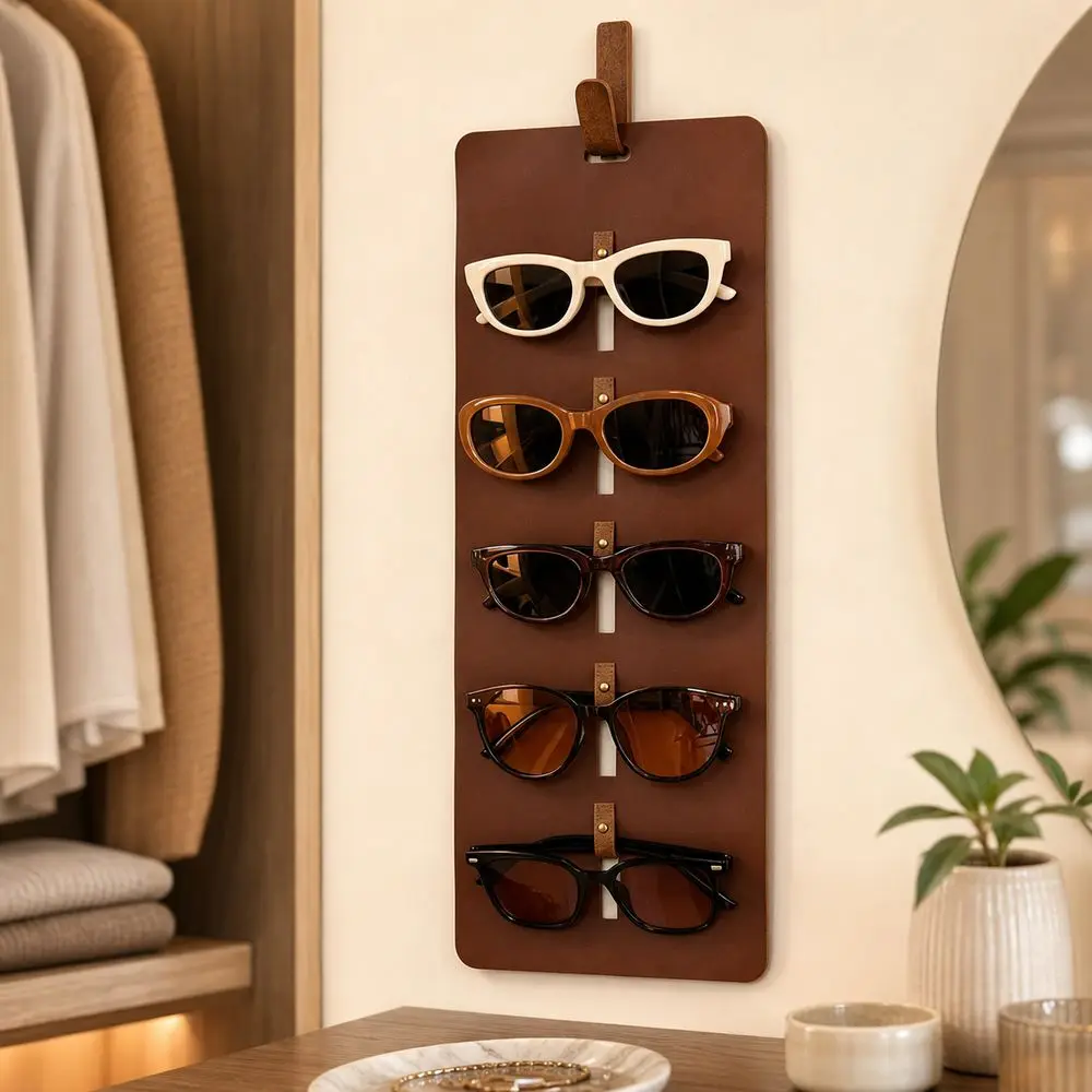 New Leather Sunglasses Organizer Wall Mounted Multi-Slot Eyeglasses Holder Foldable Hanging Glasses Storage Hanger Home Storage