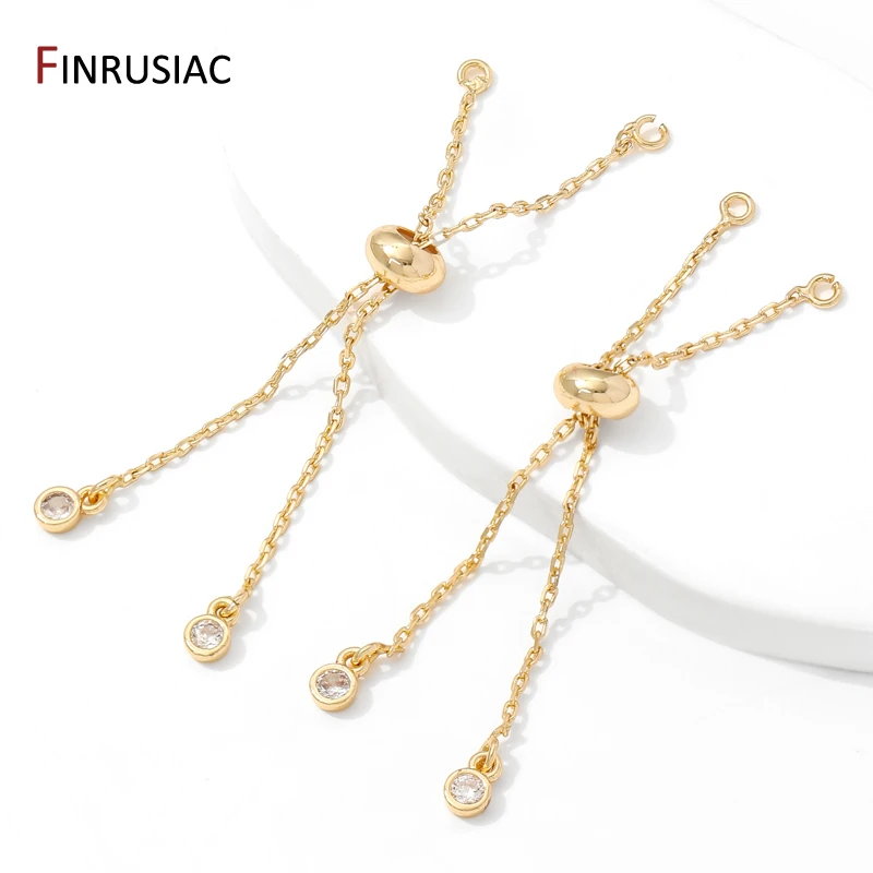 14/18K Gold Plated Brass With Zircon 6cm Adjustable Bracelet Slider Extender Chains For DIY Bracelet Making Accessories