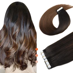 XDhair-Extensions de Cheveux Humains avec Bande Adhésive, Balayage Ombré Noir à Brun, 14 Pouces, 22 Pouces, 50g