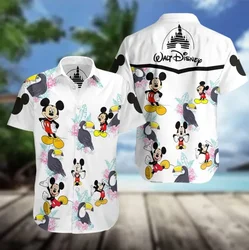 Disney-camisa hawaiana de manga corta para hombre y mujer, camisa de Mickey Mouse, ropa familiar, viaje a la playa, Verano