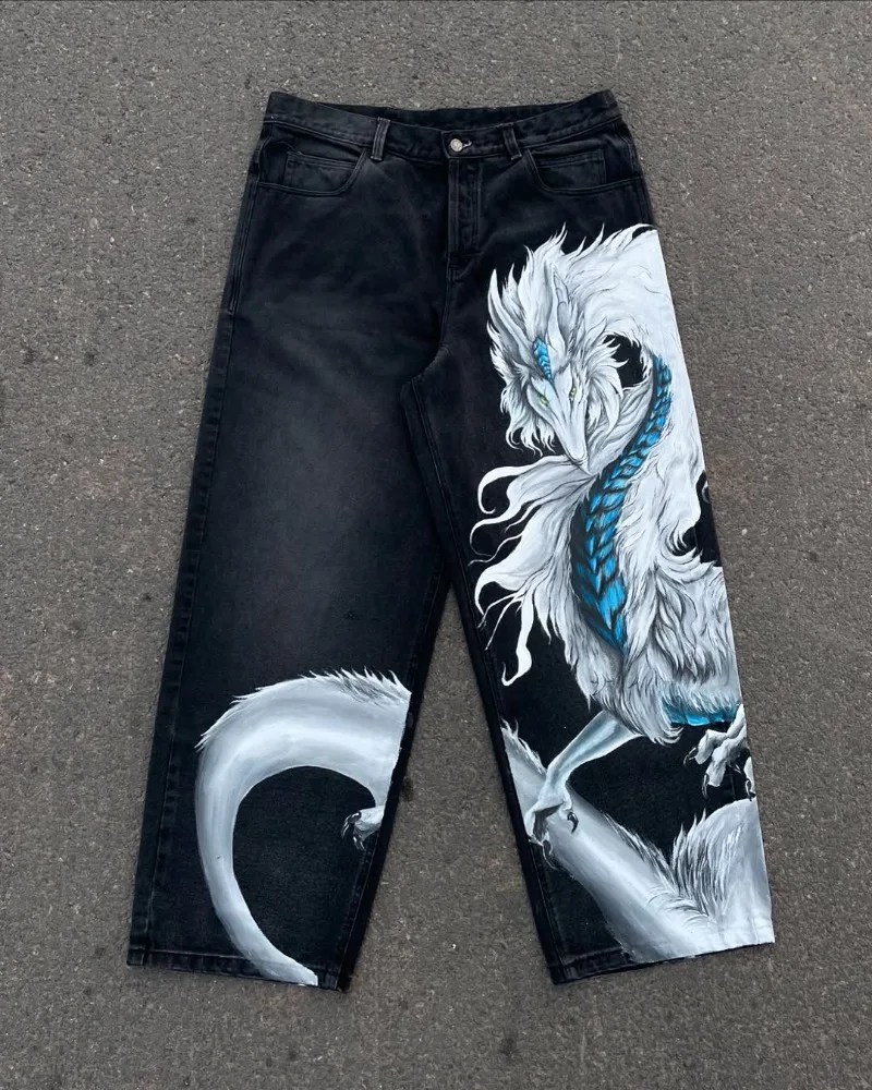 

High Street хип-хоп Harajuku модные брендовые негабаритные стиральные джинсы мужские Y2k американский ретро готический панк свободные широкие брюки женские