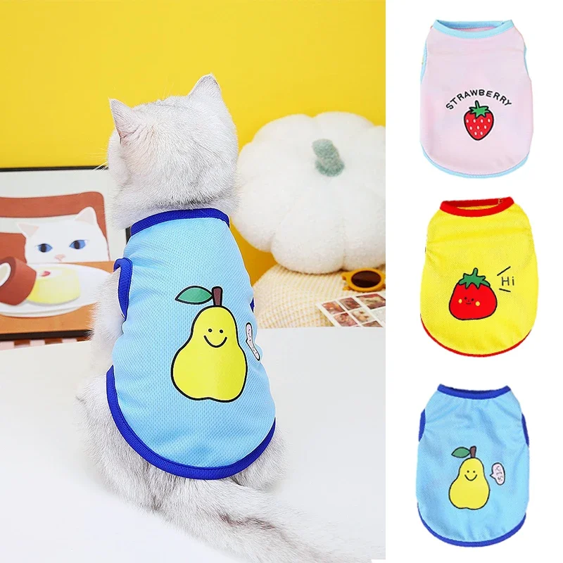 Cartoon Dog Clothes for Small Dogs Cute Strawberry Cats Vest Spring Summer Breathable Puppy Shirt French Bulldog Pet Clothing