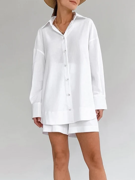 Ensemble de pyjama en coton et lin pour femme, short large rose avec chemises, survêtement décontracté, maison trempée, nouveau, printemps, 2024, 2 pièces