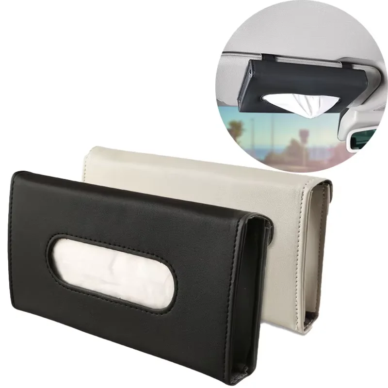 Soft Leather Car Tissue Box Sun Visor Mounted Hanging Container Towel & Napkin Holder Paper Rack Car Organ