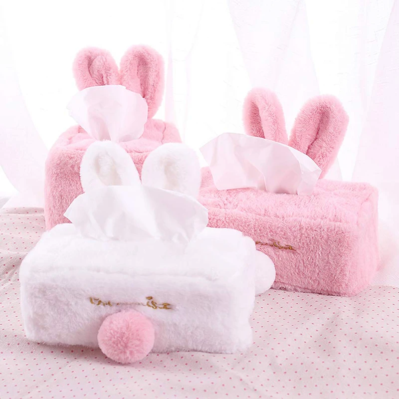 Tissue Box Muppet Tissue Cover Holder Practical Decorative Convenient Easy to Use Rubber Strap Cute Rabbit Ears Tail Fluffy Warm