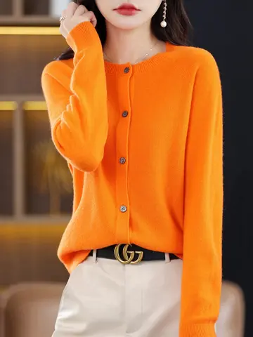 High-Grade Knit Sweater Crewneck Cardigan Coat Autumn And Winter New Middle-Aged And Elderly Women's Fashion ZD060