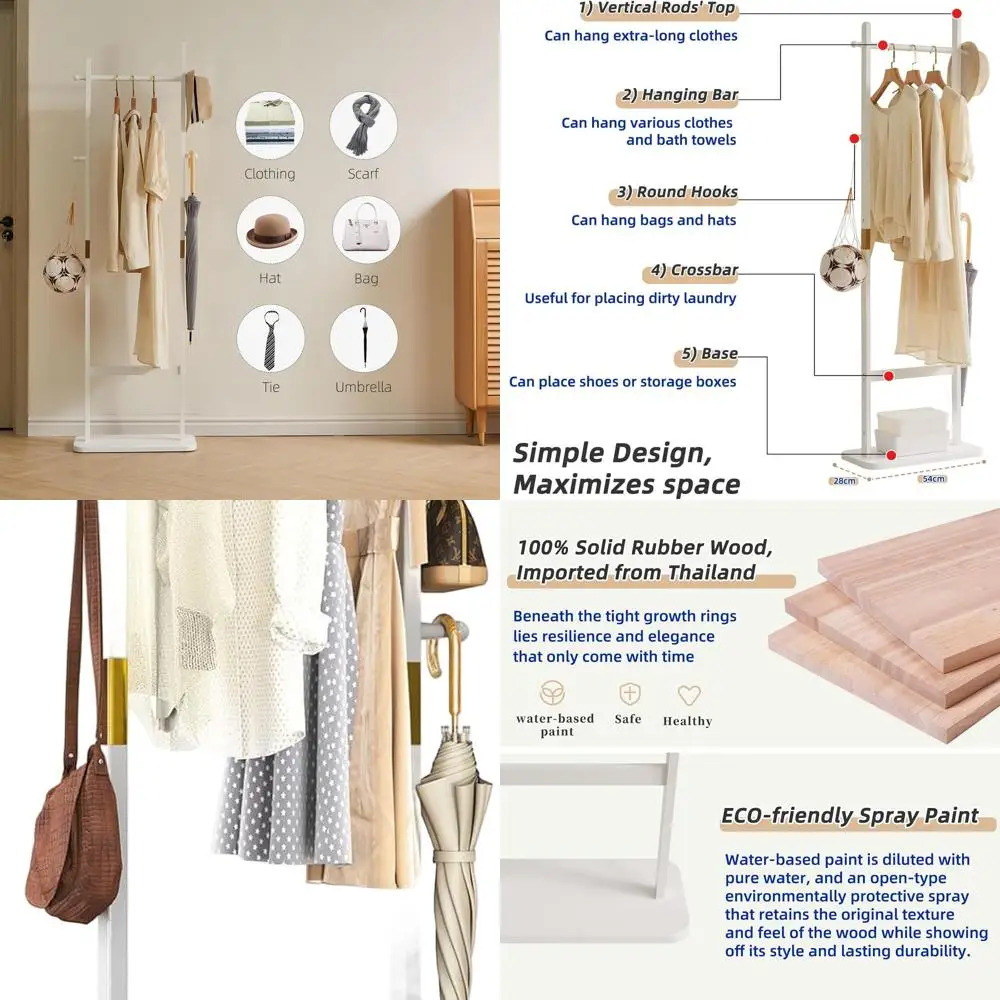 

Durable White Freestanding Small Clothes Rack for Hanging, Heavy Duty Hall Tree Coat Stand