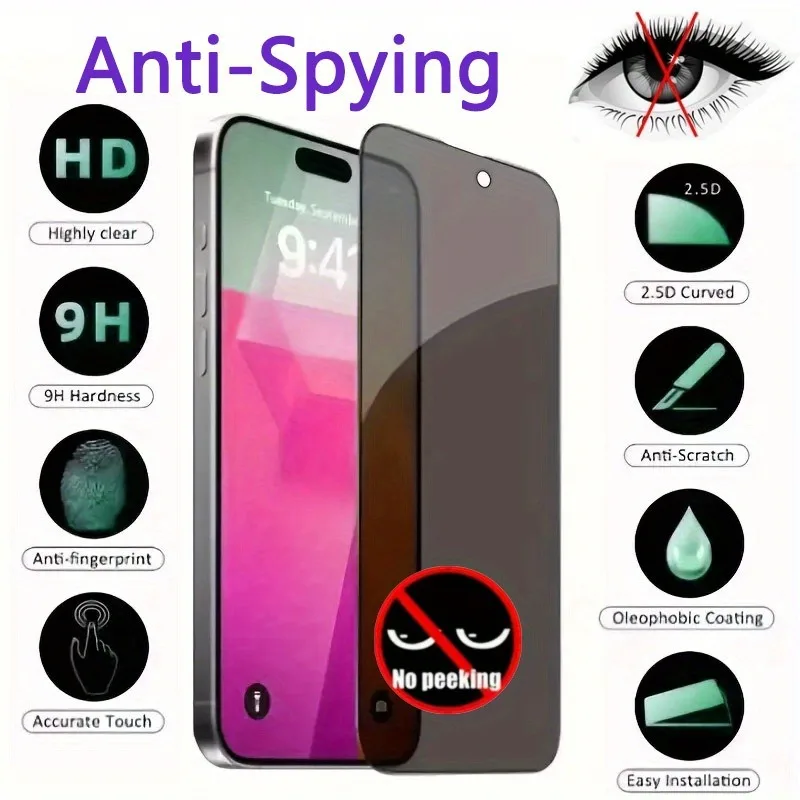 2 قطعة الخصوصية الزجاج المقسى آيفون 14 15 16 17 برو ماكس مكافحة التجسس الهاتف الزجاج آيفون 13 12 Mini 11 Pro XR XS 7 8 الزجاج