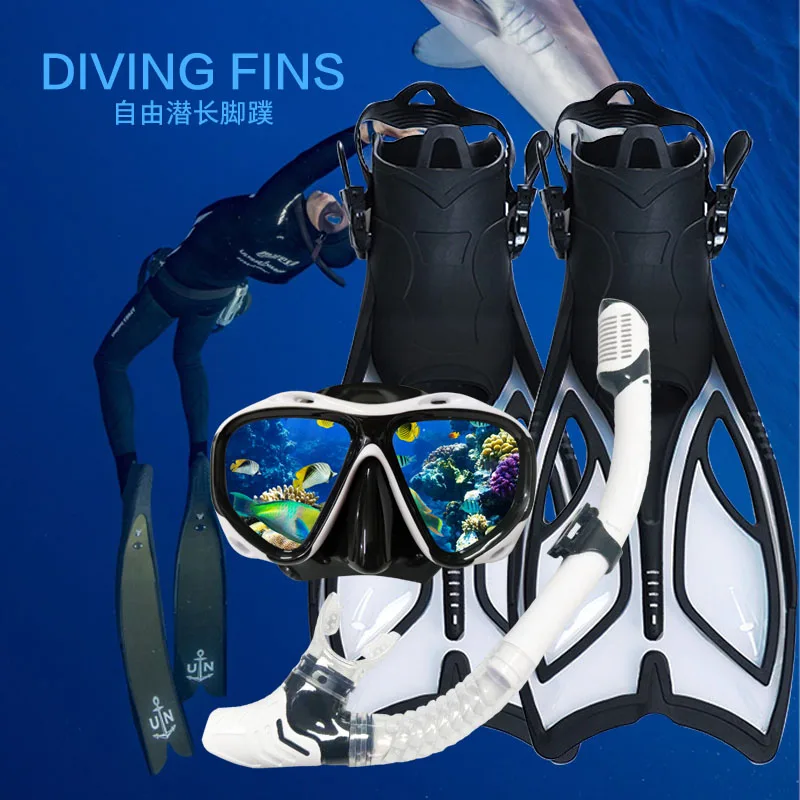 

New Diving Water Sports Long Diving Flipper Equipment Breathing Tube Scuba Diving Mask Snorkel Shoes Diving Fins Set