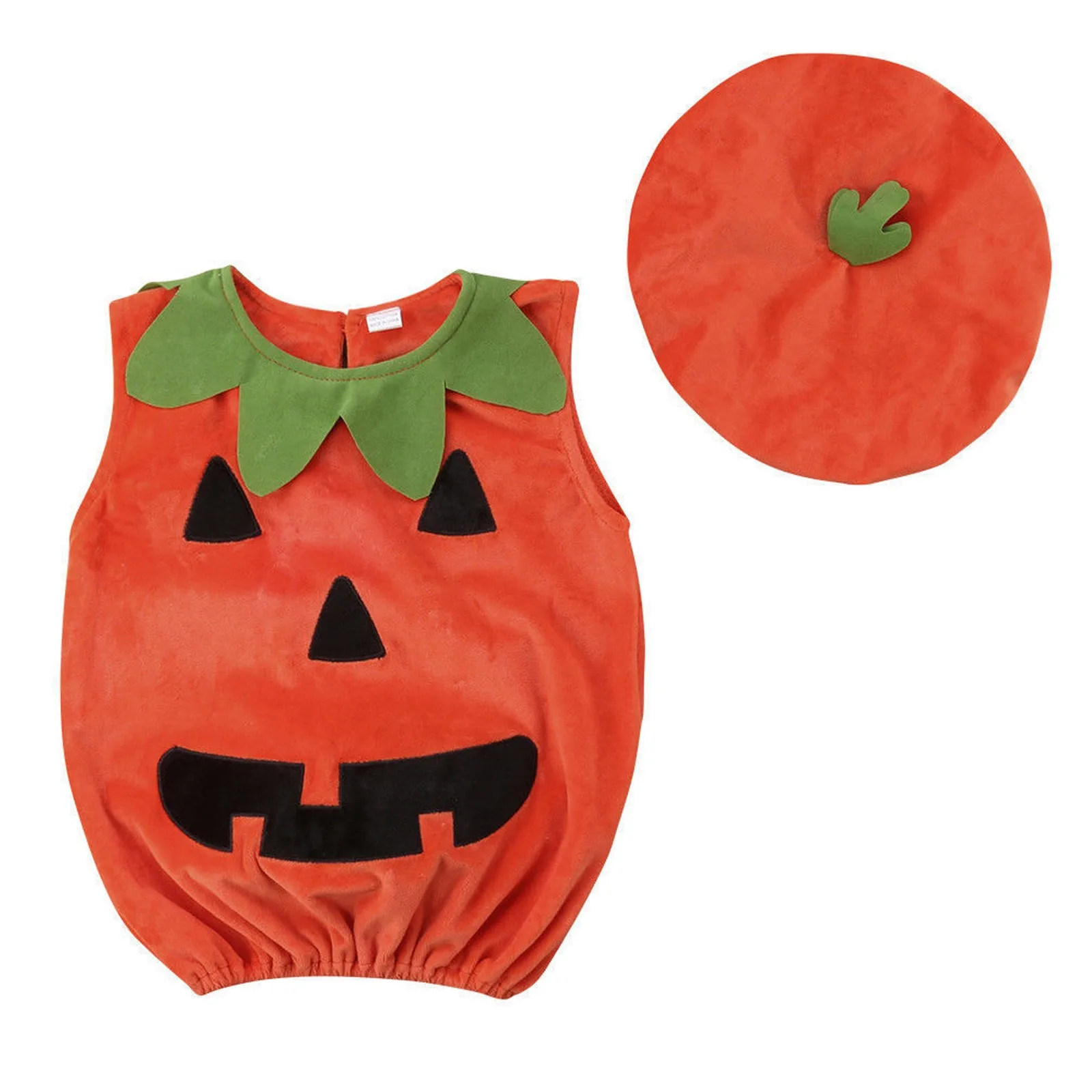 Newborn Baby Halloween Cosplay Costume Vests Pumpkin Print Top+solid Hat Outfits For Infant Boys And Girls