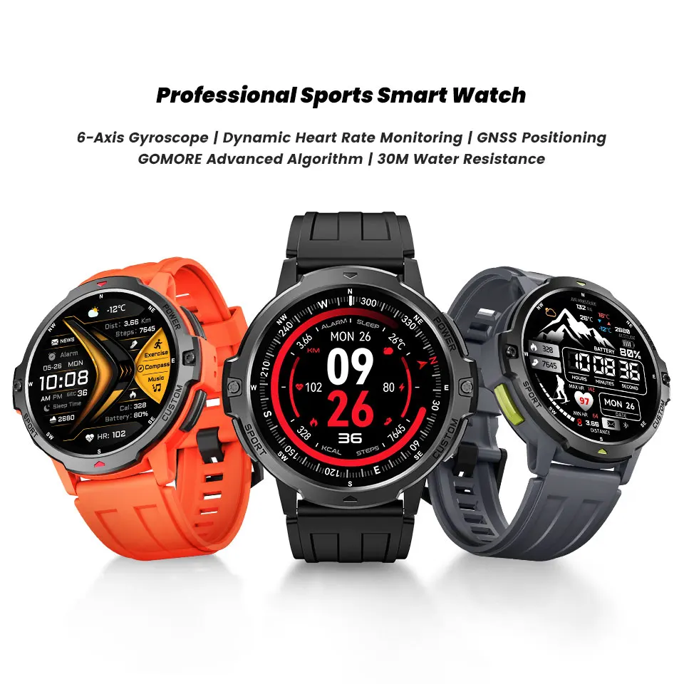 VWAR Tactical Smart Watch Dual-Band GPS GoMore Algorithm Smartwatch Men 3ATM Wateproof Compass Altimeter Sport Fitness Tracker