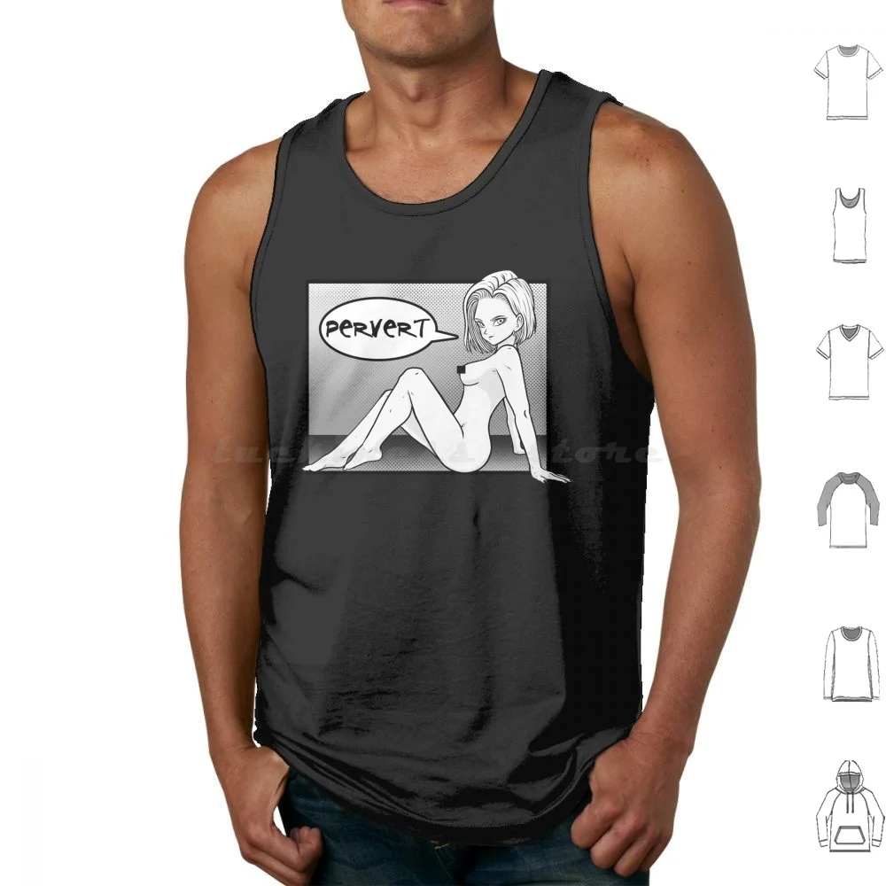 Android 18 Manga Pervert Censored Tank Tops Print Cotton Manga Perv Pervert Hentai Ecchi Hot Babes Anime Weeb Sexy