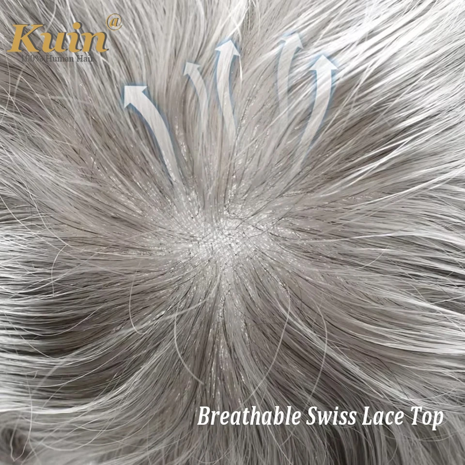 Swiss Full Lace Men Toupee Real Human Hair Wigs Front Bleach Hair Replacement Men Wig Breathable White Hair Men Prosthesis