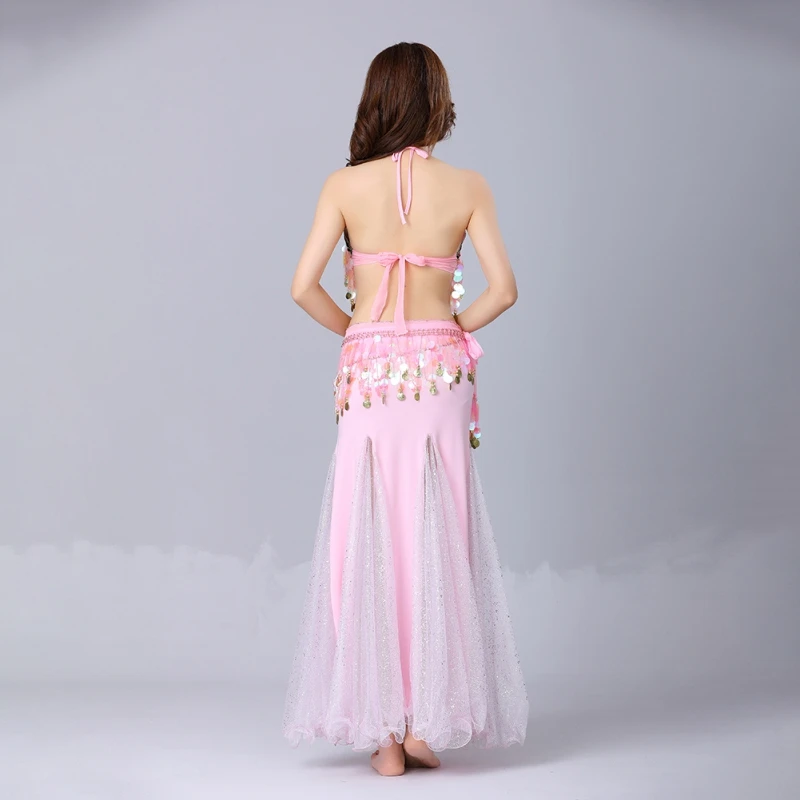 3pcs Set Women Bra Top + Skirt + Waist Chain Adult Lady Belly Dance Costume Stage Performance Belt Skirt Bellydancing Wear