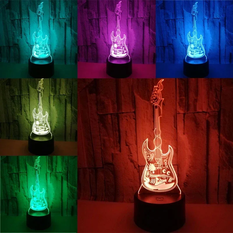 3D Illusion Night Light Led USB 7 Colors Musical Instrument Night Lamp Violin Cello Saxophone Horn Piano Guitar Lamps Kids Gifts