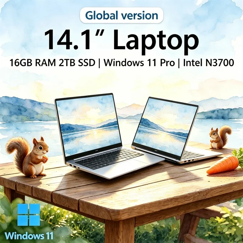 

2026 Seraphic Dainty 14.1'' Hyperslim Laptop 16GB RAM SSD Intel N3700 1080P Screen Windows 11 Pro Savant Leisure Based