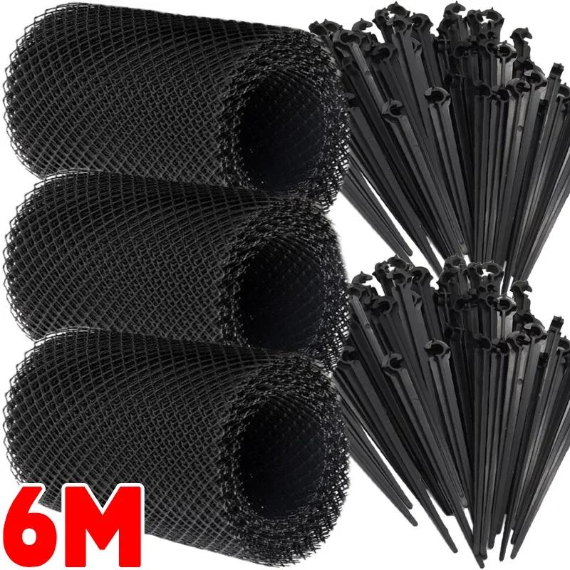 Rede anti-queda de malha, filtro de pássaros, cerca, guarda de calha, folhas, galhos, malha de plástico, estacas de suporte de jardim