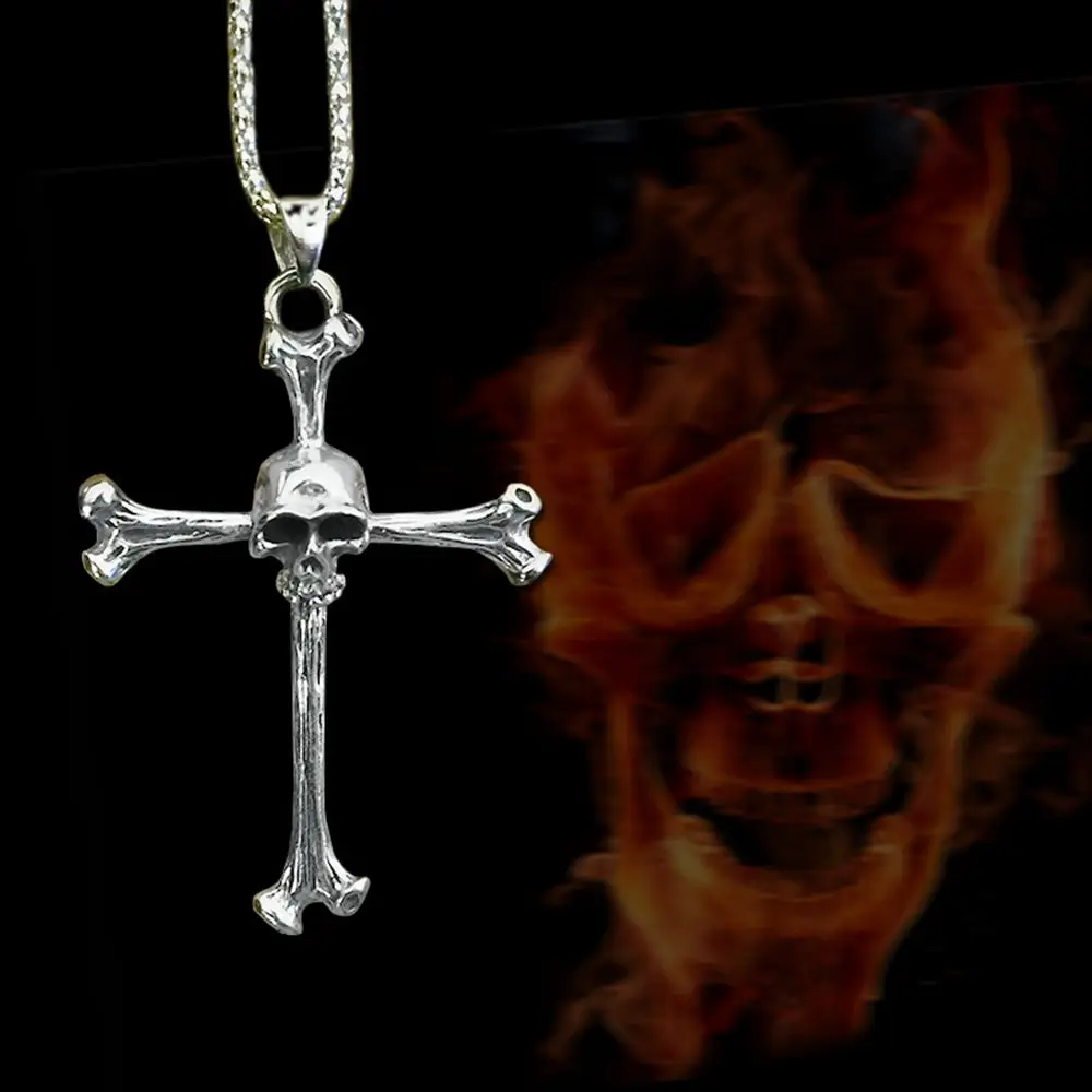 Chain Tide Skull Necklace Silver Ghost Head Punk Necklace Men Necklace Cross Necklace Women Clavicle Chain Halloween Jewelry - Image 3