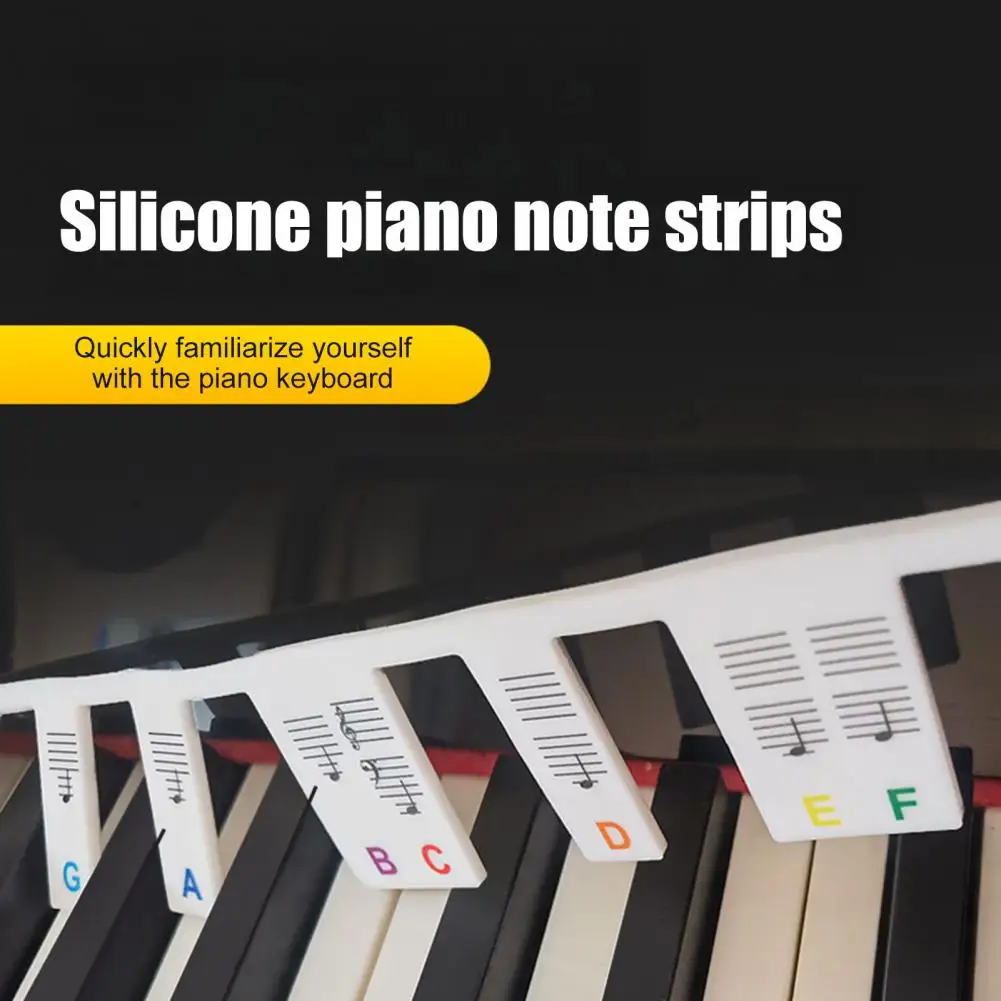 Silicone Piano Key Labels 61/88 Piano Keyboard Notes Guide Removable Silicone Key Labels for Beginners Reusable Full-size