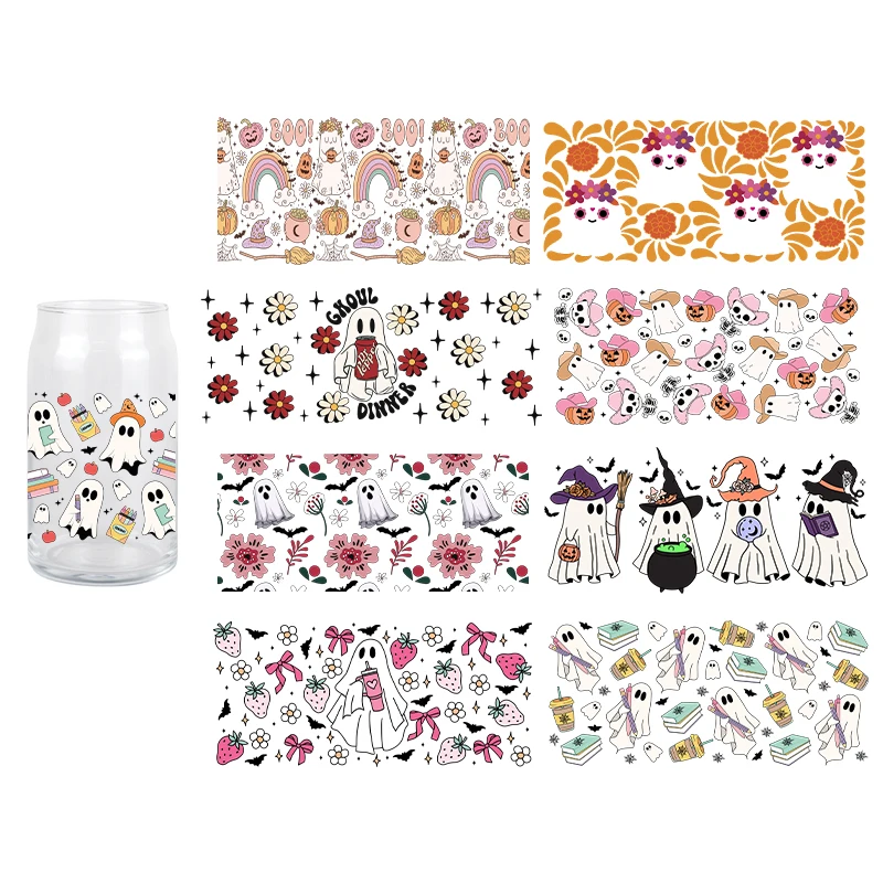 3D Halloween Cartoon Design UV DTF Sticker for 16ozCup Wrap Transfer Sticker Custom Label DIY Logo Self Waterproof