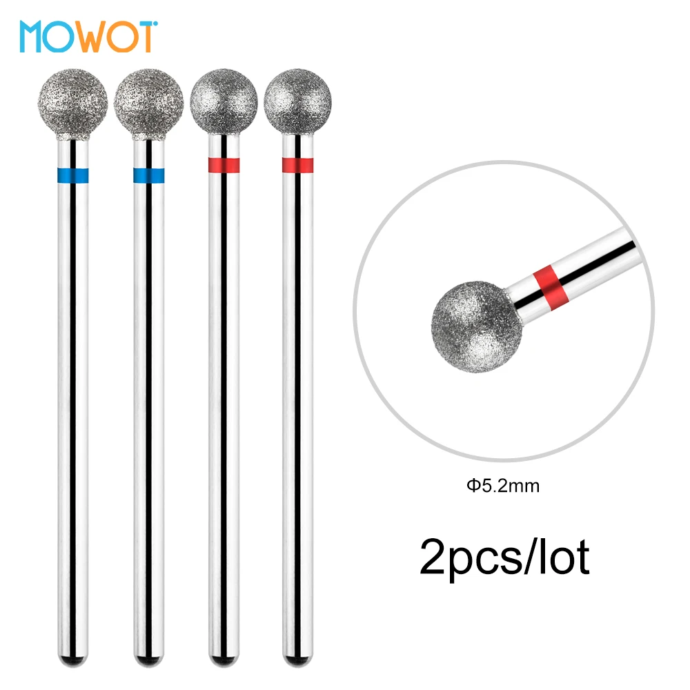 

MOWOT 2pcs Ball Shape Nail Drill Bits 3/32'' Diamond Cuticle Clean Professional Nail Bit Milling Cutter Polishing Nail Art Tools