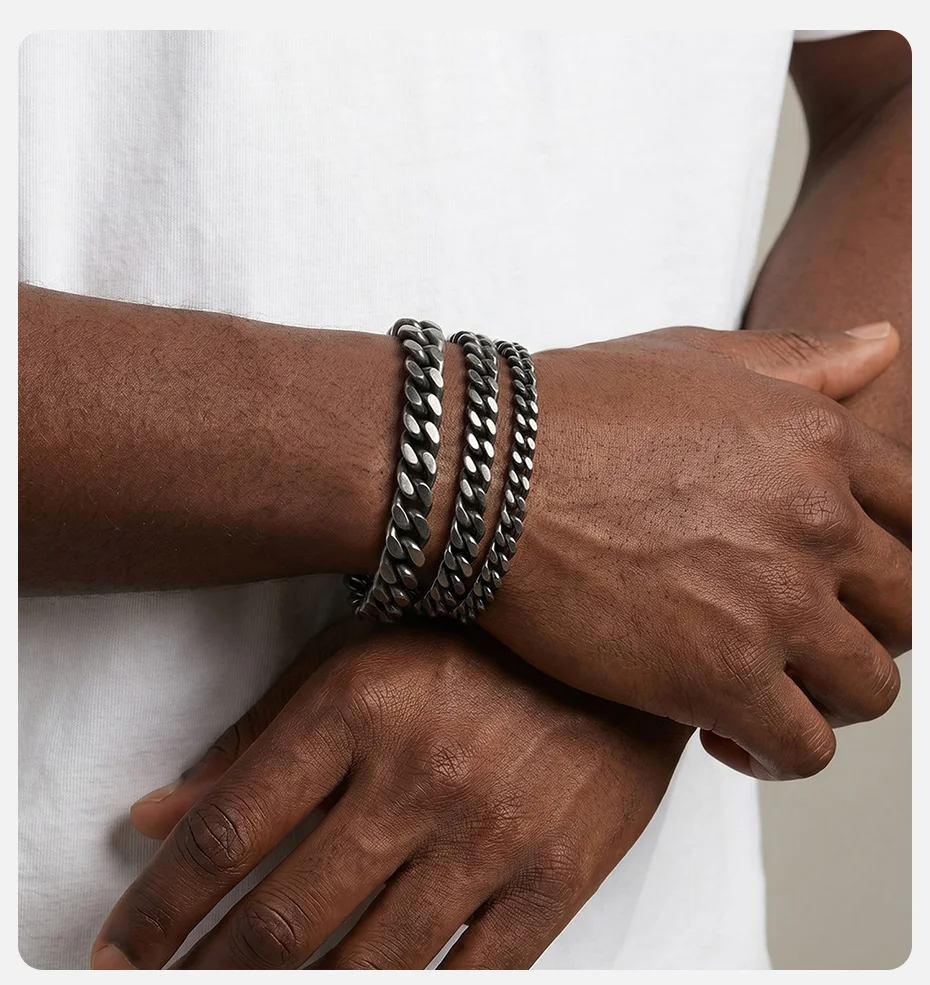 Vnox Herren Edelstahl Cuban Link Armband, Schwarz Gold Silber Grau Farbe Punk Kette Armband, Hip Hop Biker Schmuck Geschenk – Detail 2