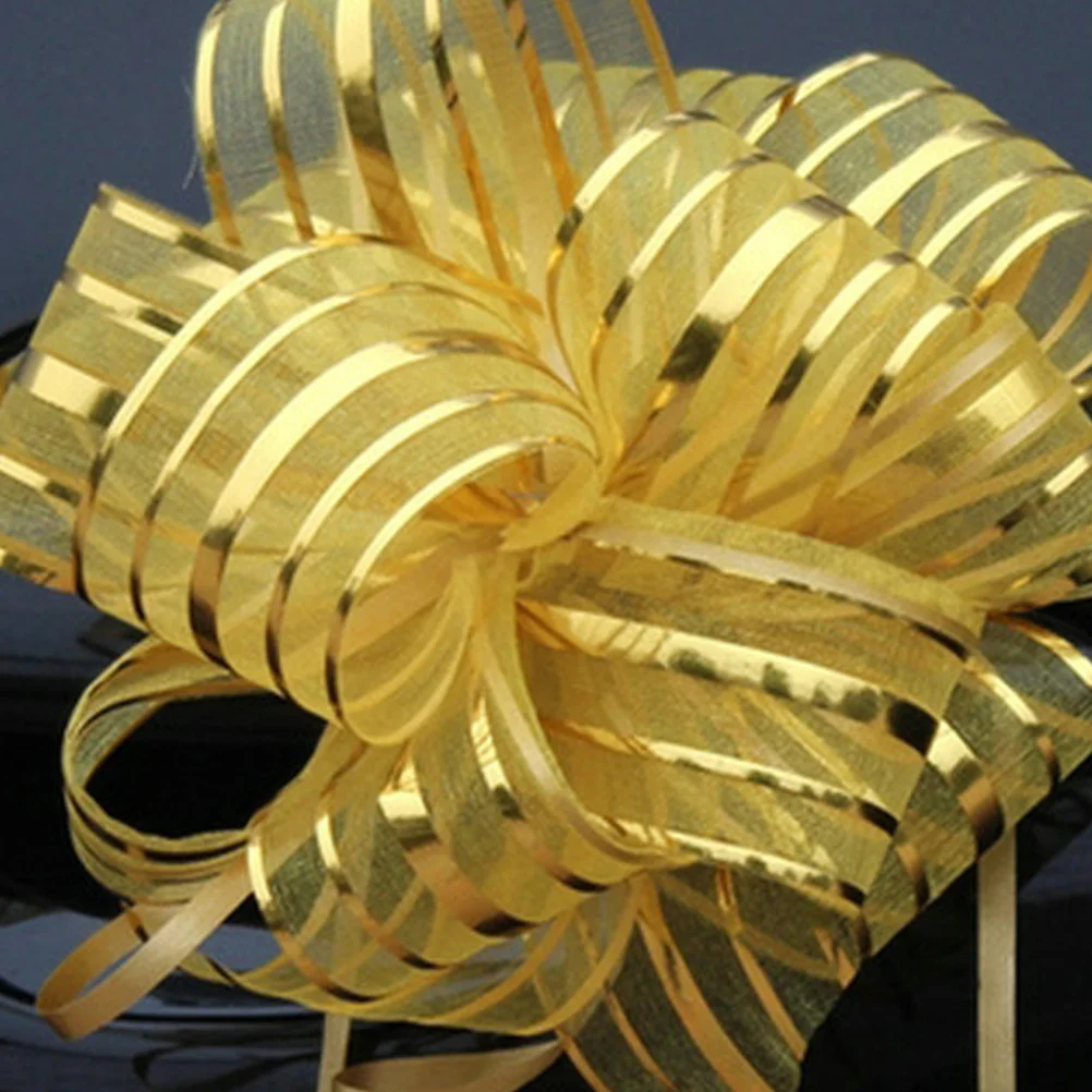 

10pcs Pull Flower Gift Set Golden Hand-Painted Large Gauze Flowers For Wedding Party Decoration Diy Crafts Bridesmaid Church