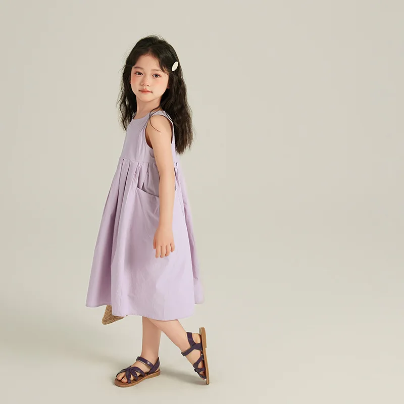 7-14Years Big Kids Summer Sleeveless Dresses for Girls Solid Long Max Tank Dress Children Outfits Clothing