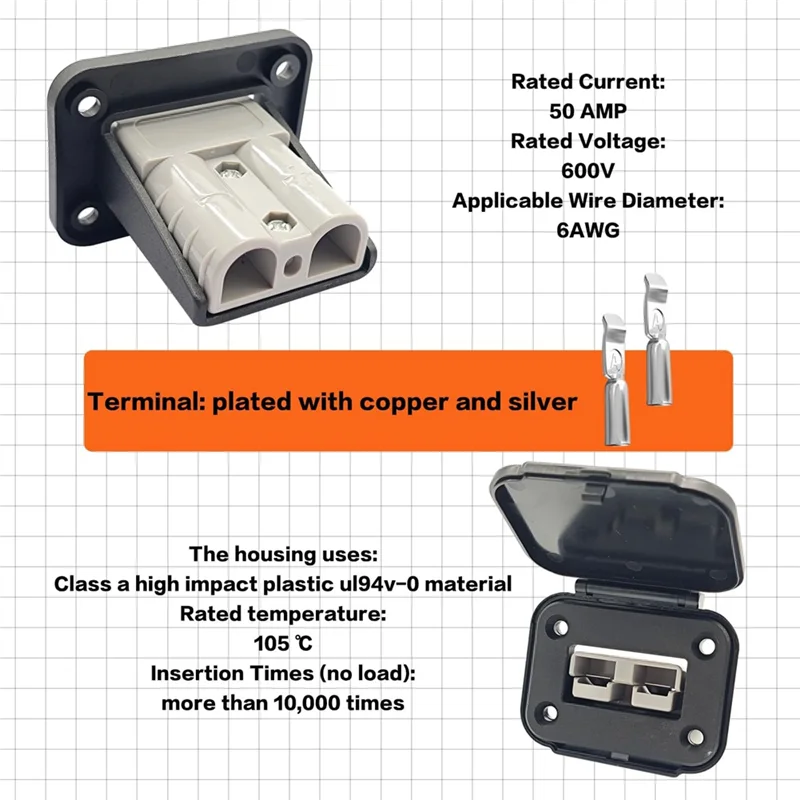 50 Amp Battery Quick Connect/Disconnect Connector Mounting Panel With Cover For Cars, Bicycles, ATV Winches, Lifts-AT30