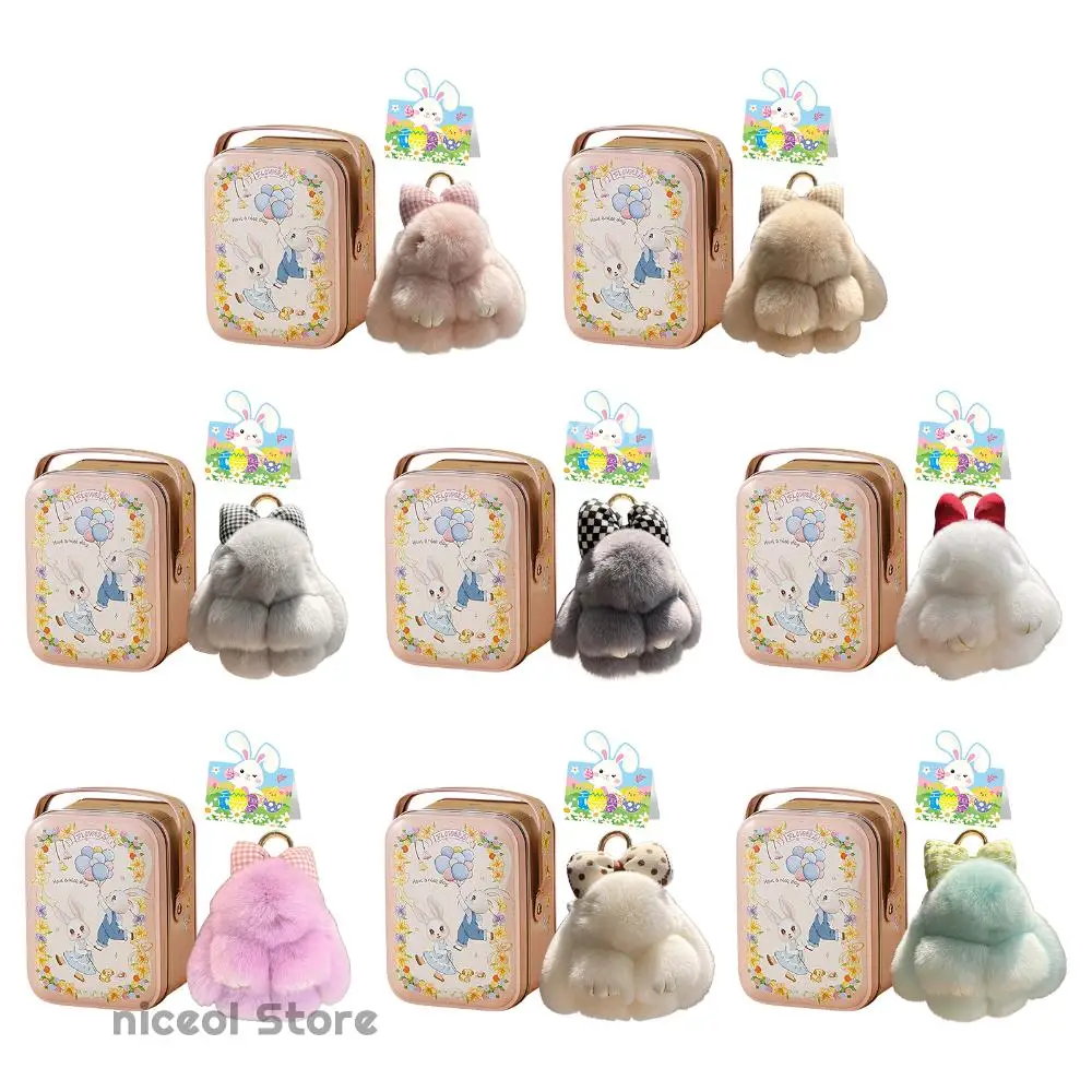 Bunny Keychain with Tin Box & Card Bunny Plush Key Chain Handmade with Metal Buckle for Women Car Bags Backpacks Easter Gift
