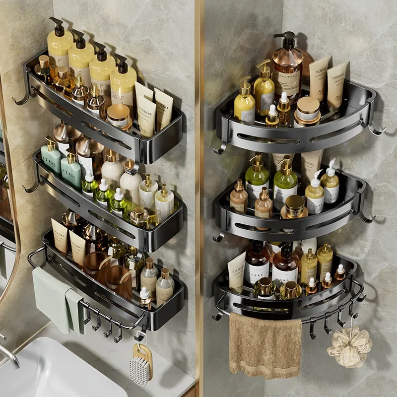 

Bathroom shelves are non-perforated, hotel toilet tripods, space aluminum kitchens, toilets, corner storage, wall hanging