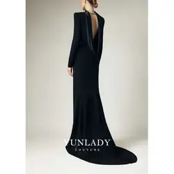 YUNLAN Luxury Dubai Black Tail Evening Dress 2024 Women's Special Occasion Formal Dress Backless Prom Party Dress