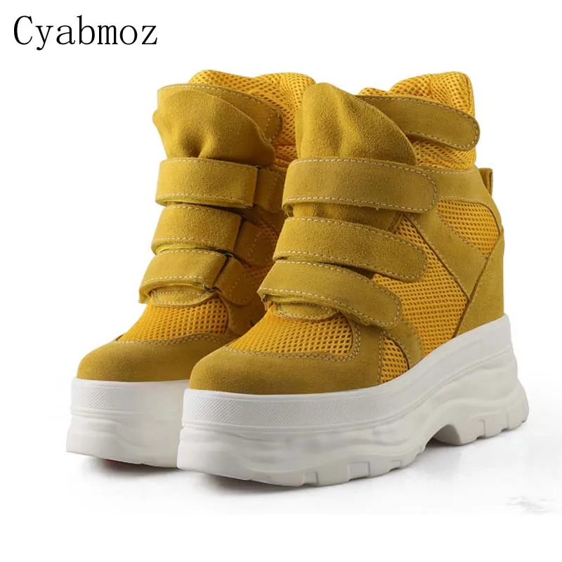 women height increasing sneakers 4 inch comfortable high heels breathable platform casual shoes 10cm wedges pumps ladies shoes