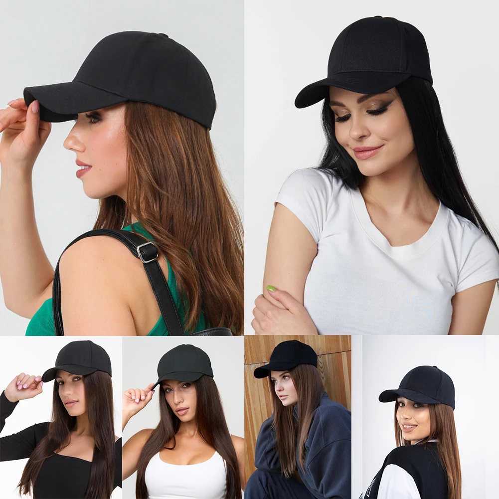 Hat Wig Synthetic Long Straight Baseball Cap with Hair Extensions 24 Inch High Quality fiber Adjustable Wig Hat for Women Girls