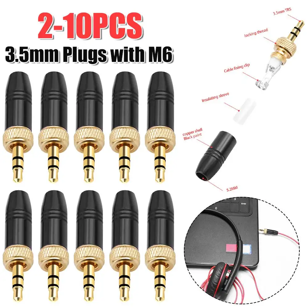 3.5mm Audio Plug with M6 Internal Thread Stereo Male Plug Headphone Audio Plug Spare Plug for Lavalier Wireless Microphone