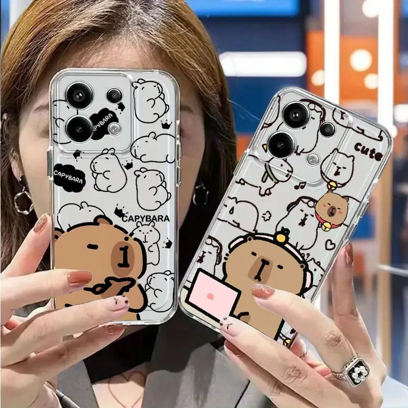 カピバラ漫画かわいいデザイン Xiaomi Mi Poco F2 F3 F4 F5 F6 X5 X6 X7 Pro TPU保護透明スマホケース