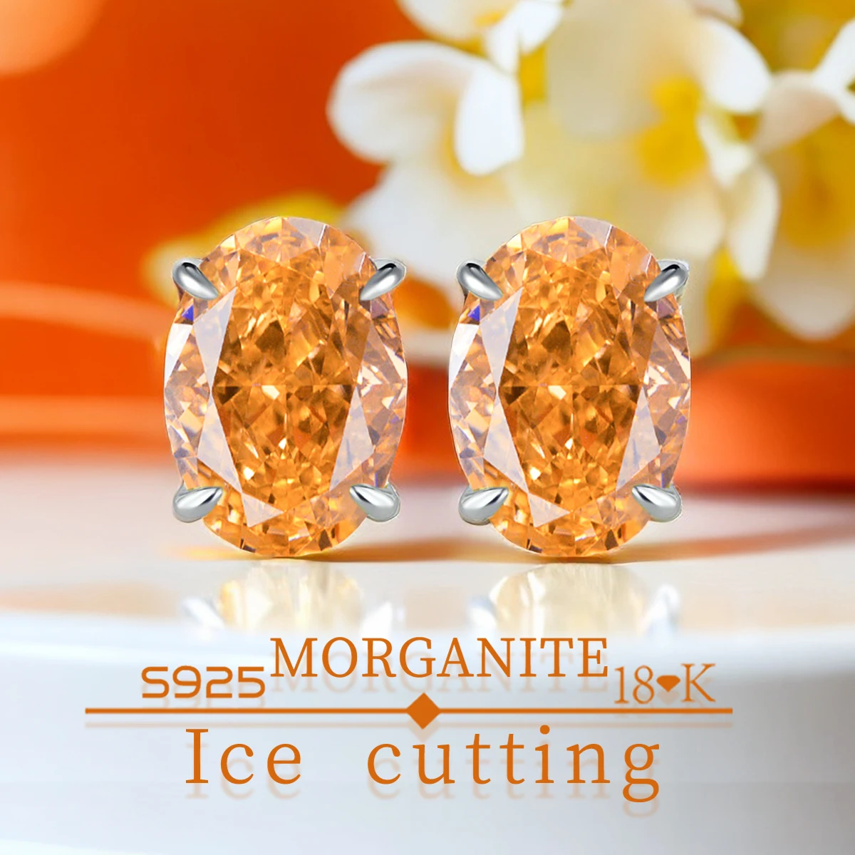 

S925 sterling silver plated platinum and golden Oval earrings classic Excellent ice cut Morgan Orange zircon earrings for women