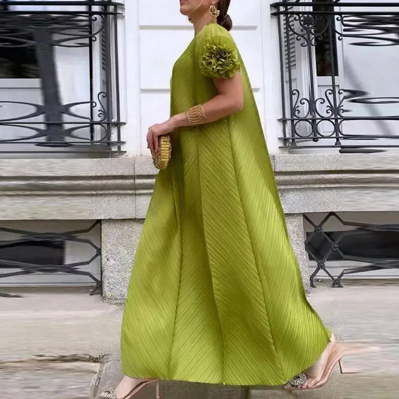 

All Match Geometric Pullover Maxi Women Floral Short Sleeve Club Evening Elegant Solid Crew Neck Party Dress